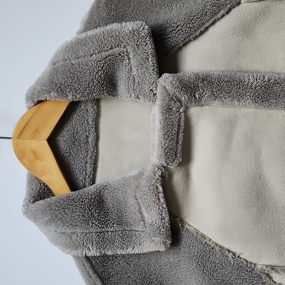 Peridot Paris Moto Style Faux Suede Grey Shearling Jacket - Picture 8 of 15